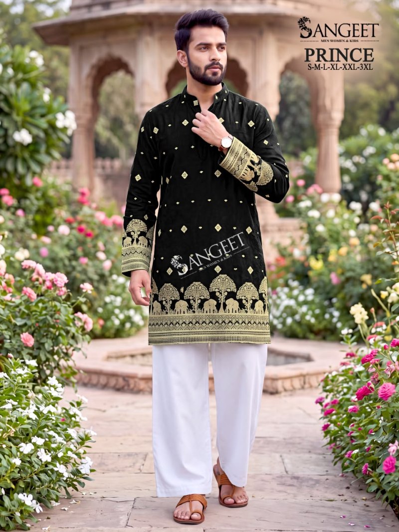 Sangeet Prince Rayon Crush Embroidery Short Mens Kurta